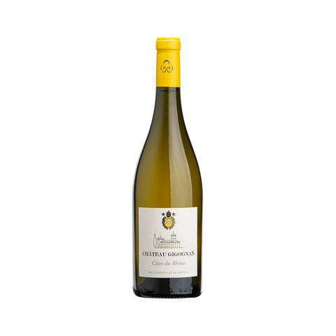 A bottle of Chateau Gigognan Cotes du Rhone Blanc