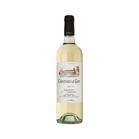 A bottle of Chateau Le Gay Bordeaux Blanc white wine
