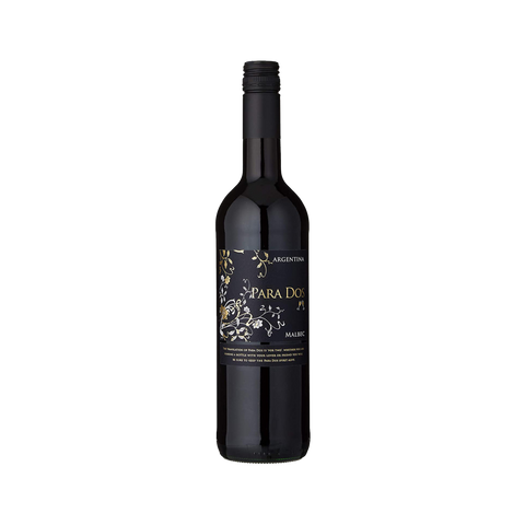 A bottle of Para Dos Malbec wine