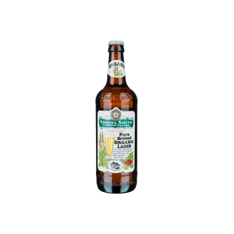 A bottle of Samuel Smith's Pure Brewed Organic Lager beer