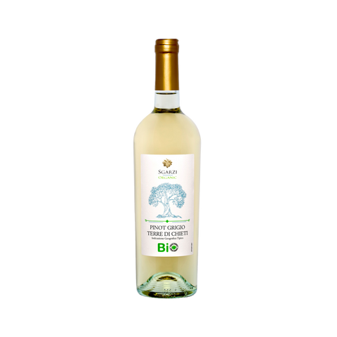A bottle of Sgarzi Terre di Chieti Pinot Grigio IGT Organic wine