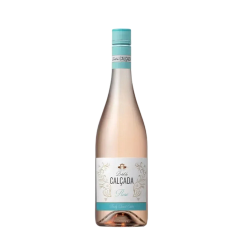Bottle of Calçada Rosé wine on a white background