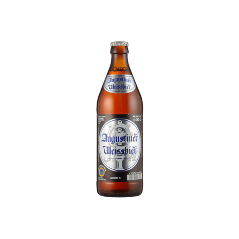 A bottle of Augustiner Weissbier beer