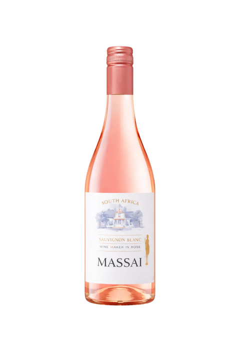 Bottle of Massai rosé wine on a white background