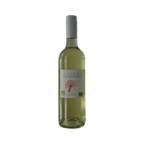 A bottle of Domaine de Petit Roubié Nature de Roubié Blanc
