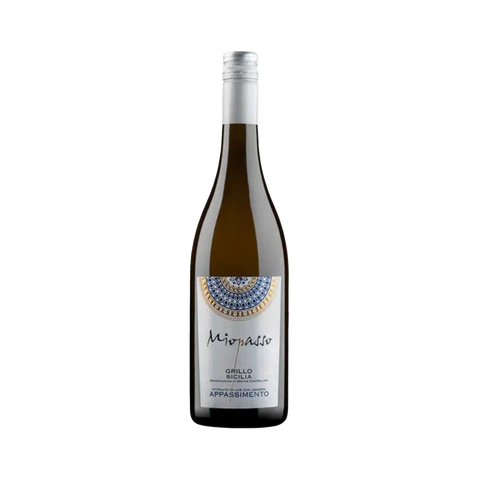 A bottle of Miopasso Grillo Sicilia Appassimento white wine