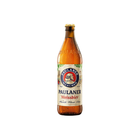A bottle of Paulaner Weissbier beer