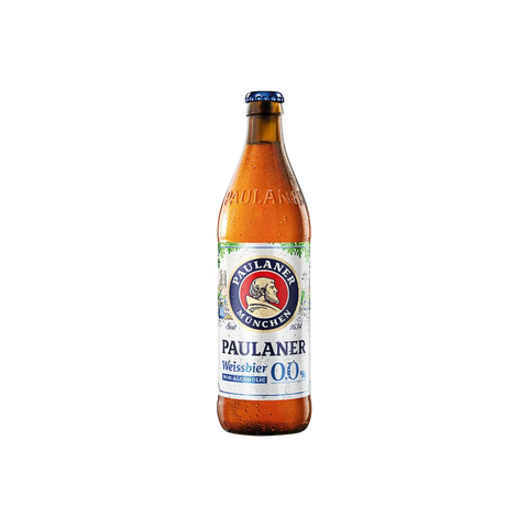A bottle of Paulaner Weissbier Alcohol Free beer
