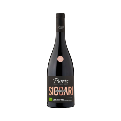 A bottle of Purato Siccari Appassimento Organic Sicilian wine