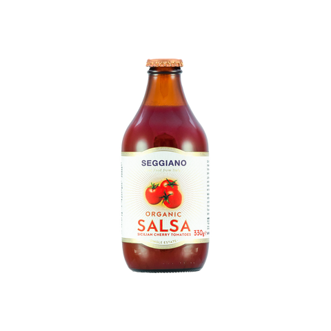 A bottle of Seggiano Organic Sicilian Cherry Tomato Salsa