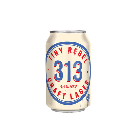 A can of Tiny Rebel 313 Craft Lager beer