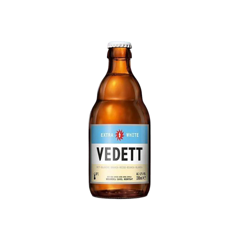 A bottle of Vedett Extra White Belgium beer