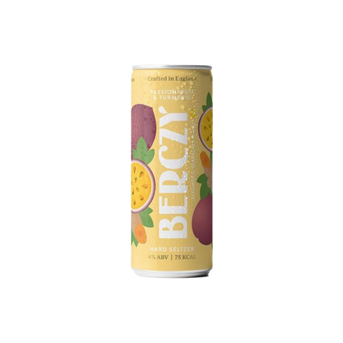 A can of Berczy Passionfruit & Turmeric Hard Seltzer