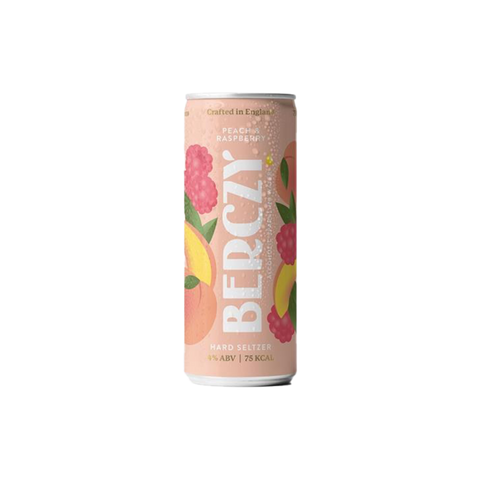 A can of Berczy Peach & Raspberry Hard Seltzer