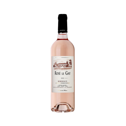 A bottle of Chateau Le Gay Bordeaux Rose pink wine