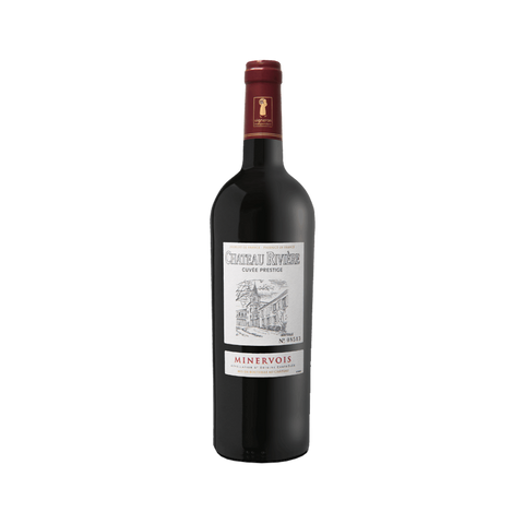 A bottle of Chateau Riviere Cuvee Prestige Minervois AOC wine