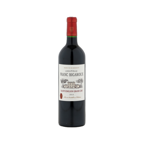 A bottle of Chateau Franc Bigaroux Saint-Emilion Grand Cru AOC