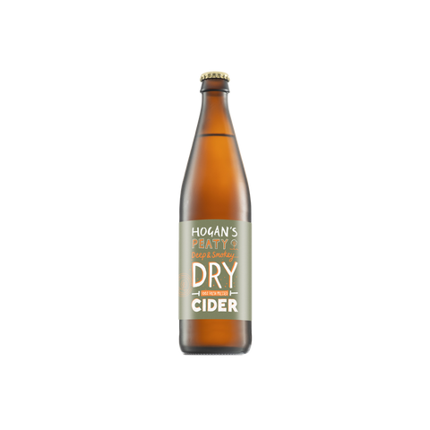 A bottle of Hogan's Peaty Deep & Smokey Dry Cider