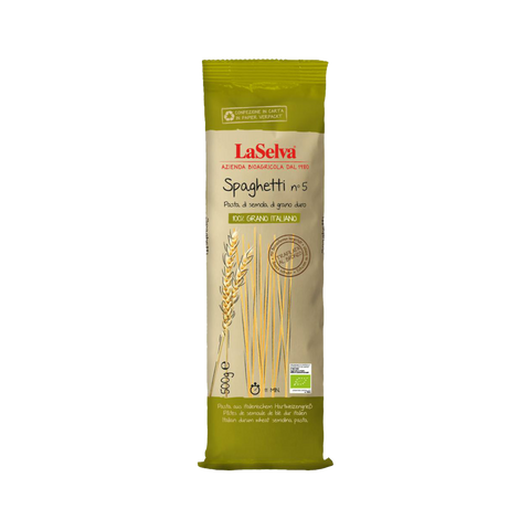 A package of LaSelva Spaghetti no5 Pasta From Durum Wheat Semolina