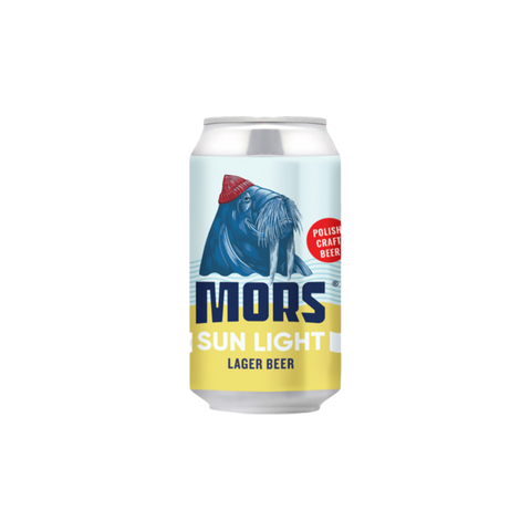 A bottle of Mors Sun Light Lager Beer