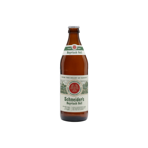 A bottle of Schneider's Bayrisch Hell beer