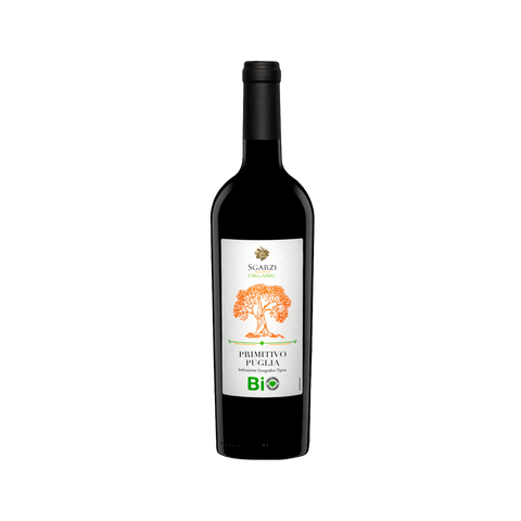 A bottle of Sgarzi Primitivo IGT Puglia Organic wine