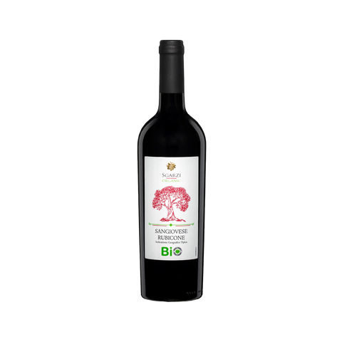A bottle of Sgarzi Sangiovese IGT Rubicone Organic wine