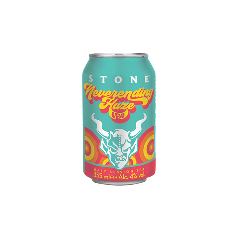 A can of Stone Neverending Haze IPA beer